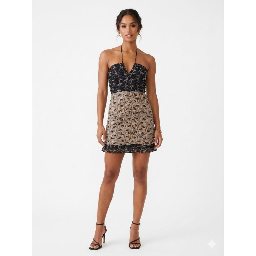 NWT Anthropologie Conditions Apply Halter Mini Dress‎ L Boho Ruched Ruffle